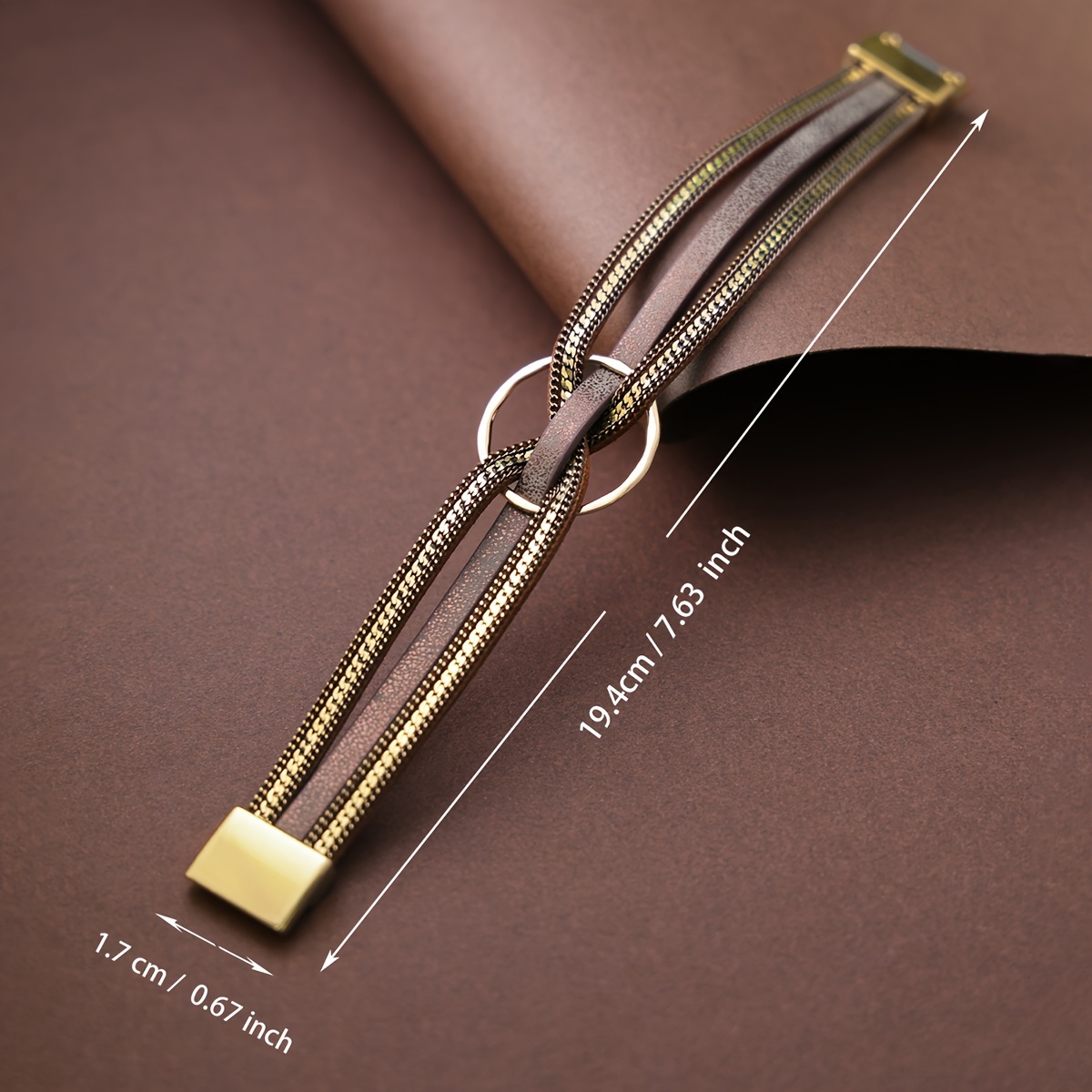 Minimalist PU Leather Bracelet with Circles, Magnetic Closure