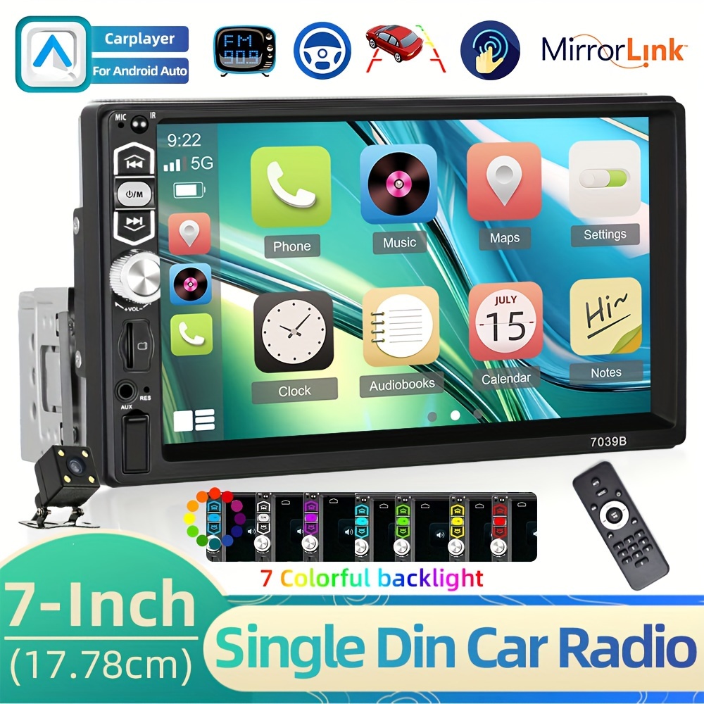 

Camecho 7'' 1 Din Eq Support Wired Carplayer/ For Android Auto, Car Radio Multimedia Mp5 Player Lcd Screen Build-in Mirror Link Wireless Fm With Rear Cemera+mic
