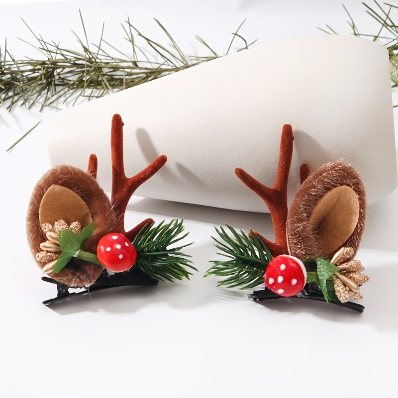 TEMU 2pcs Christmas Baidu 1pc Reindeer Antler Christmas Side Clip Hair Accessory Cute Hair Ornament Side Clip Reindeer Hairpiece Hair Clip