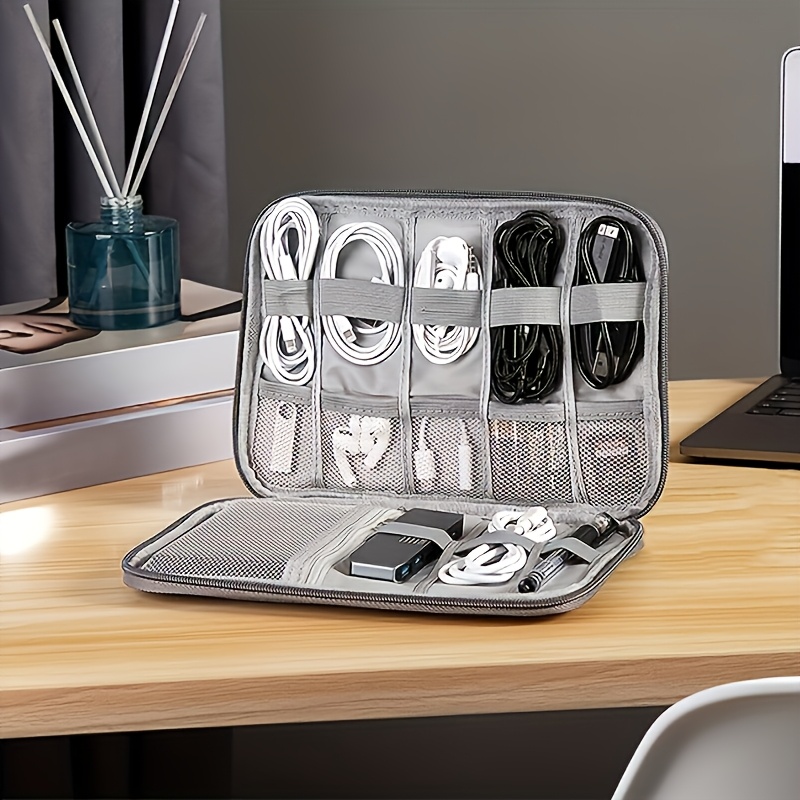 1pc Lycra Travel Cable Organizer Case - Multi-Pocket Electronic Accessories Box for Cables, Chargers, Memory Cards - Portable Tech Gear Pouch for Office and Travel Essentials