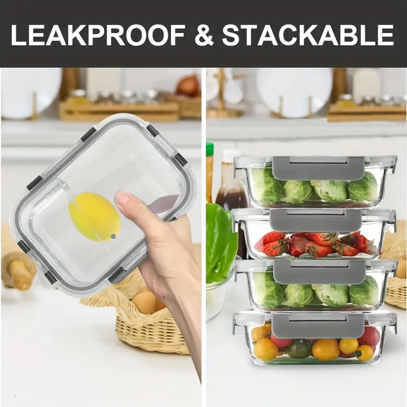 10pcs glass meal preparation container with lid food storage container with snap lock lid airtight lunch container microwave oven refrigerator and dishwasher Product details 3