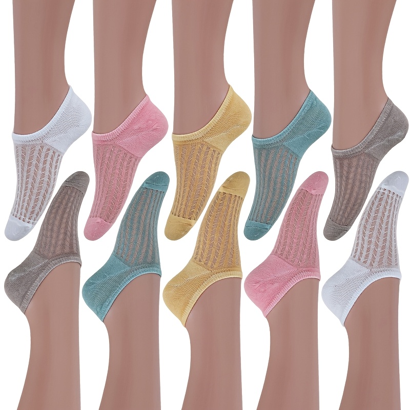 TEMU 10-pair Spring/summer Women's Thin Mesh Breathable Candy-colored No-show Boat Socks, Solid Color Simple And Versatile For Daily Wear