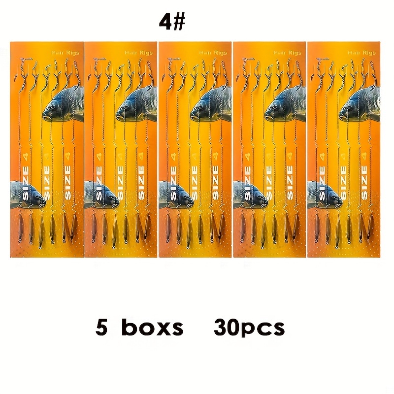 Image of 30pcs Stainless Steel Carp Fishing Hair Rigs - High Carbon Steel Curved Barbed Hooks With Swivel Boilies, Braided Rolling Accessories For Carp Fishing, Fishing Hooks