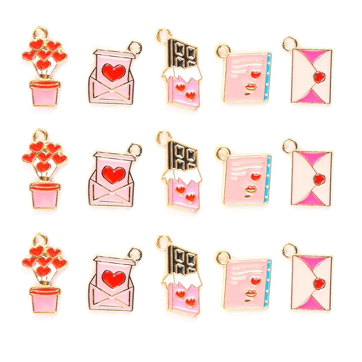 

10pcs Valentine's Day Themed Zinc Alloy Charms Set, Envelope, Stationery, Chocolate, , Letterbox Pendants For Making, Crafting Accessories