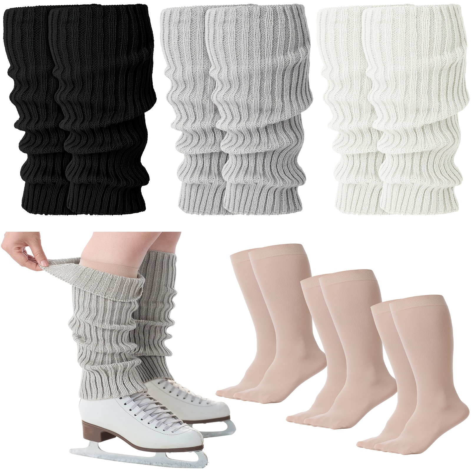 6 pairs skating leg warmer sets for women long leg warmers socks calf socks set for ice figure skating