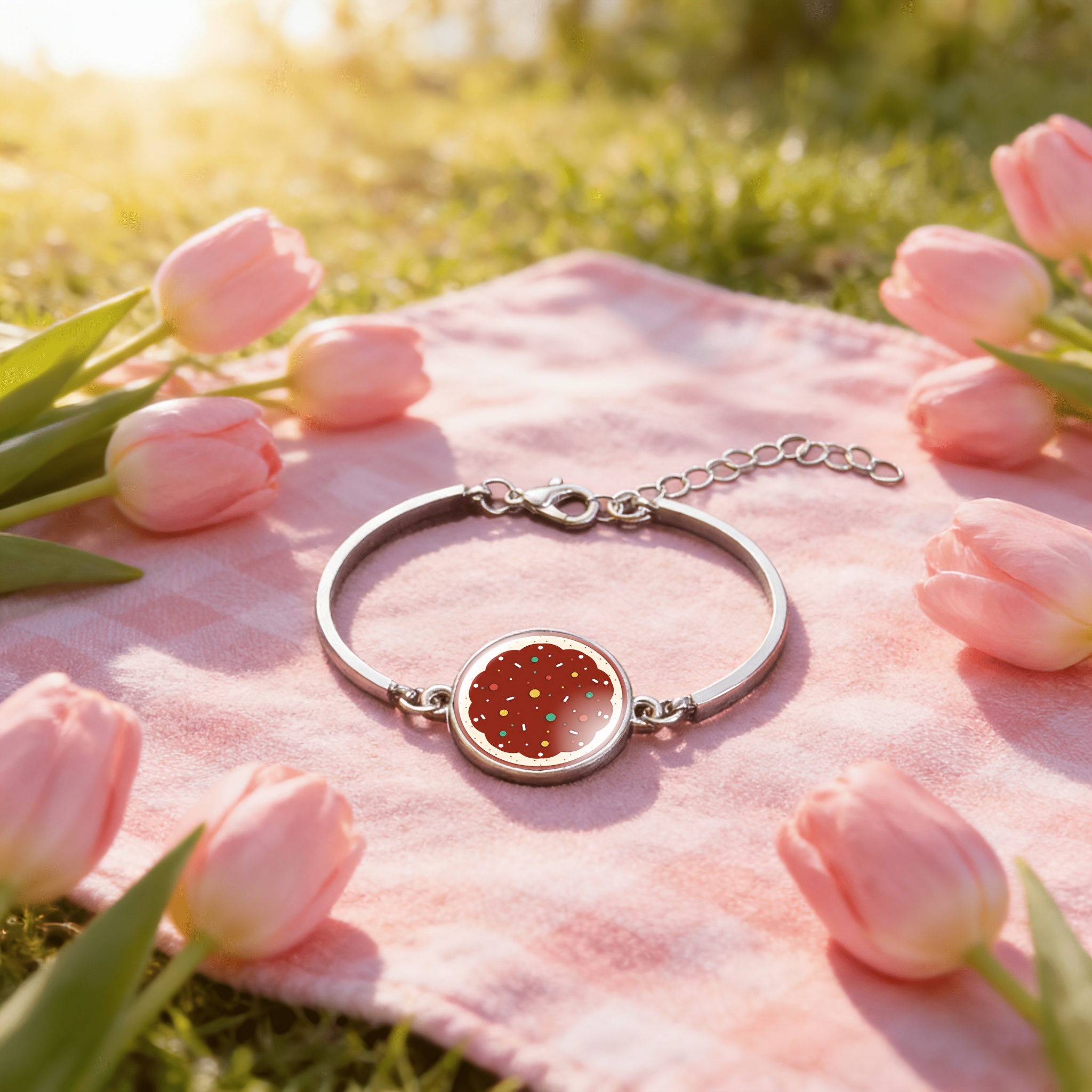 Women's Adjustable Circular Time Gemstone Inlaid Classic Bangle