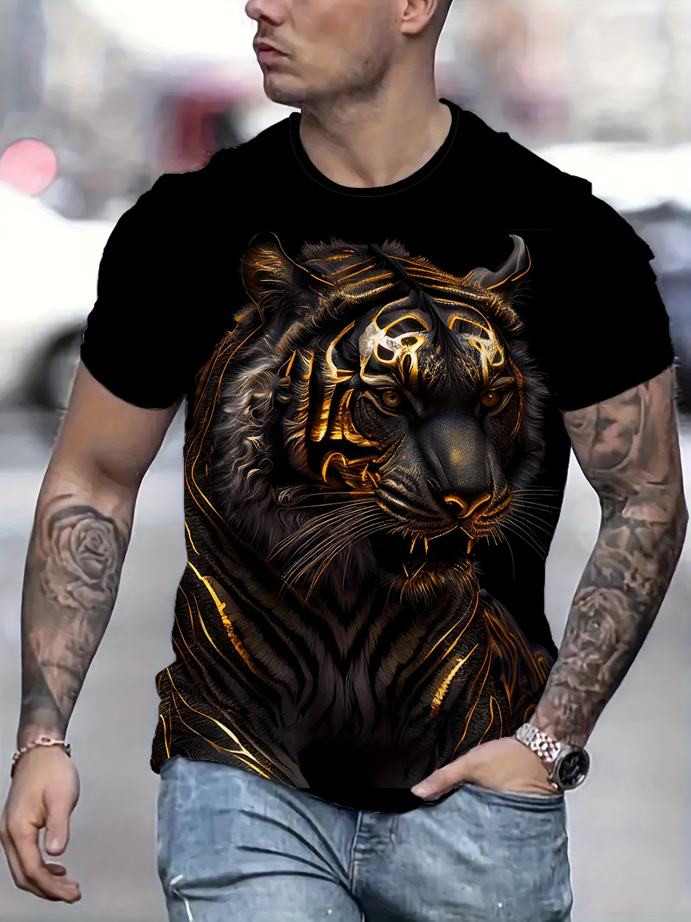 Camiseta Estampado Tigre En 3d Hombres Talla Temu Chile