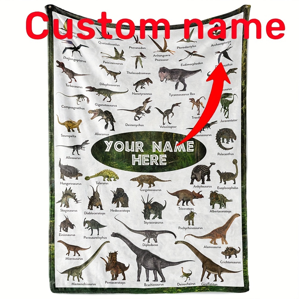 

Personalized Dinosaur Name Blanket - Perfect For Teens And Adults - Suitable For Home, Office, Travel, And More - Machine Washable - Contemporary Style - 100% Polyester