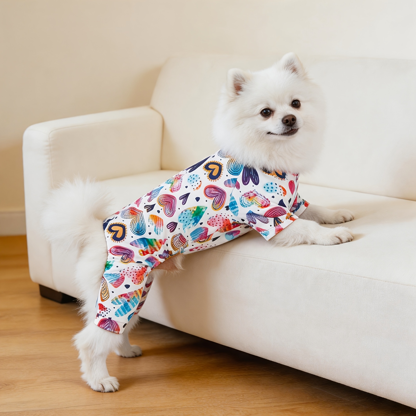 1pc Cute Cartoon Dog Pajamas, Soft Printed Pet Pjs Onesie, Anti-shedding Medium Stretch Sleepwear For Small Medium Dogs