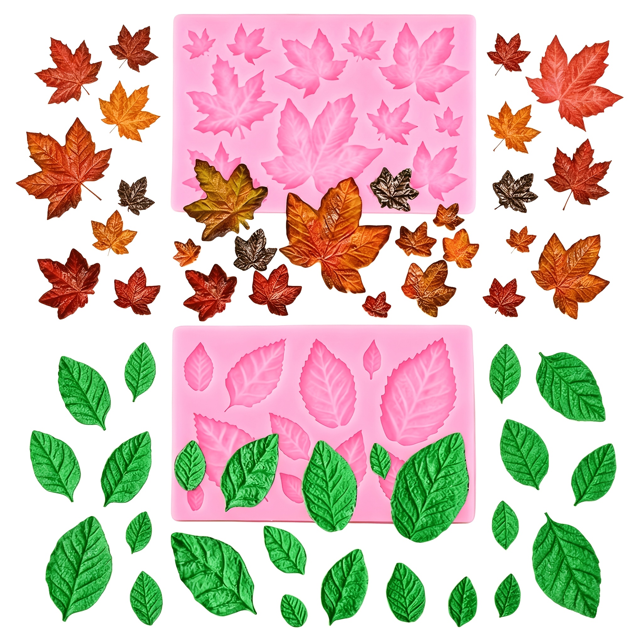 TEMU Leaf Maple Leaf 2pcs Set Clay Resin Silicone Molds For Craft Decoration