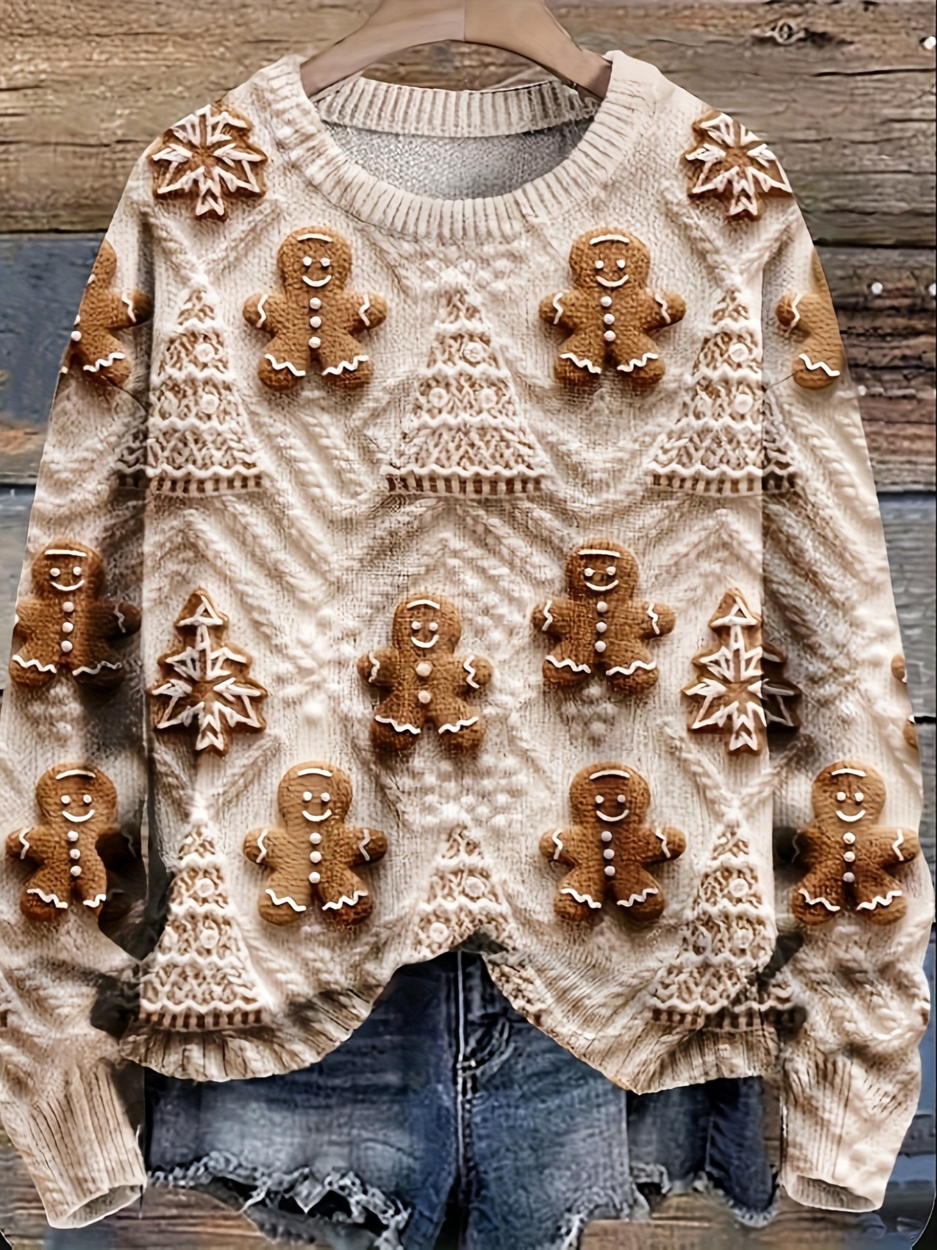 Women's Pullover Long Sleeve Sweater, Trendy Digital Print