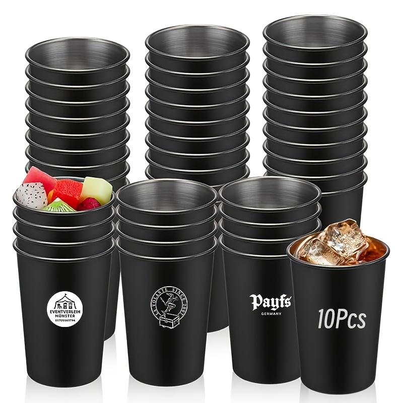 TEMU 10pcs Stainless Steel Tumbler Party Cup Set, Personalized Laser Engraved Text And Logo, 304 Stainless Steel Material, Portable