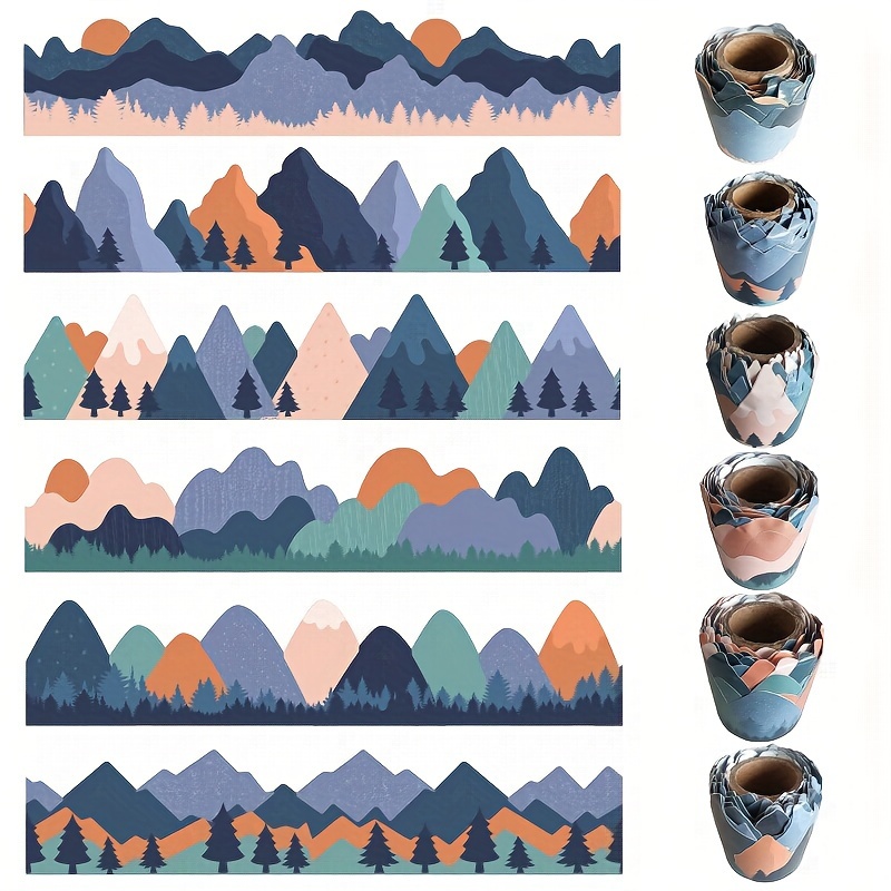 

10-meter Roll Of Mountain-themed Blackboard Border Stickers - Perfect For Classroom, Holiday Party & Poster Decorations