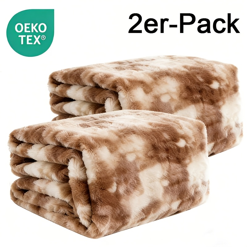 2-pack Faux Rabbit Fur Blanket With Tie-dye Pattern, Ultra Soft And Warm, Multifunctional For Sofa, Bed And Living Room
