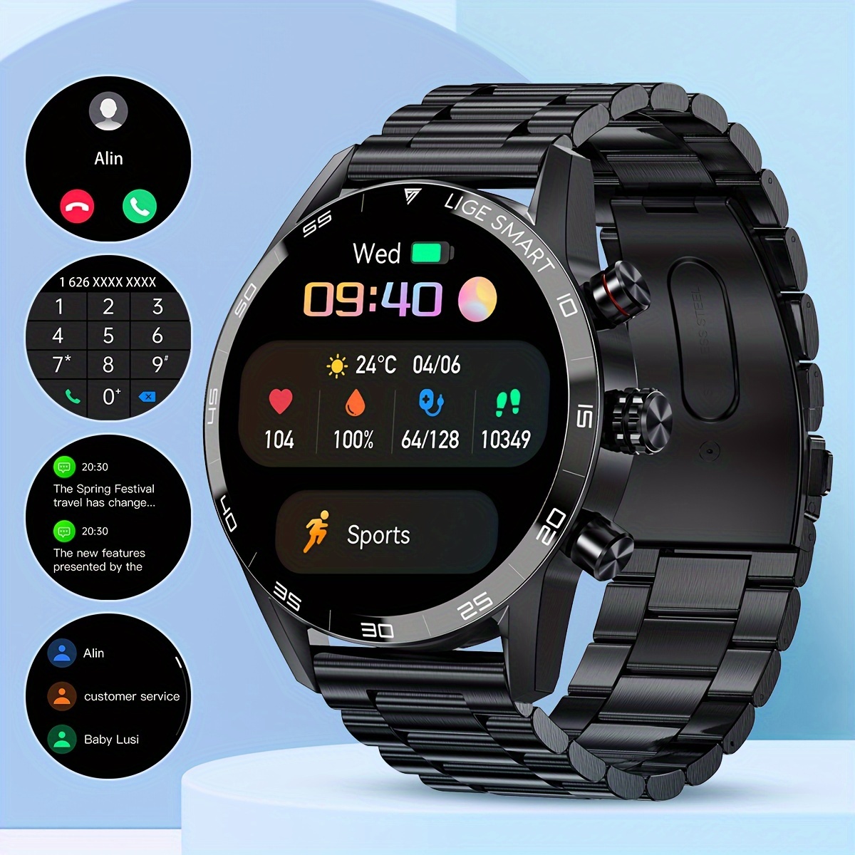 

Lige Men's Smart Watch Outdoor Fitness & Sports Rugged - Receive/dial Calls, Ips Screen, Hd Touch Full Screen, Time Display, Call/message Notification, Multi-sports Modes For Android System
