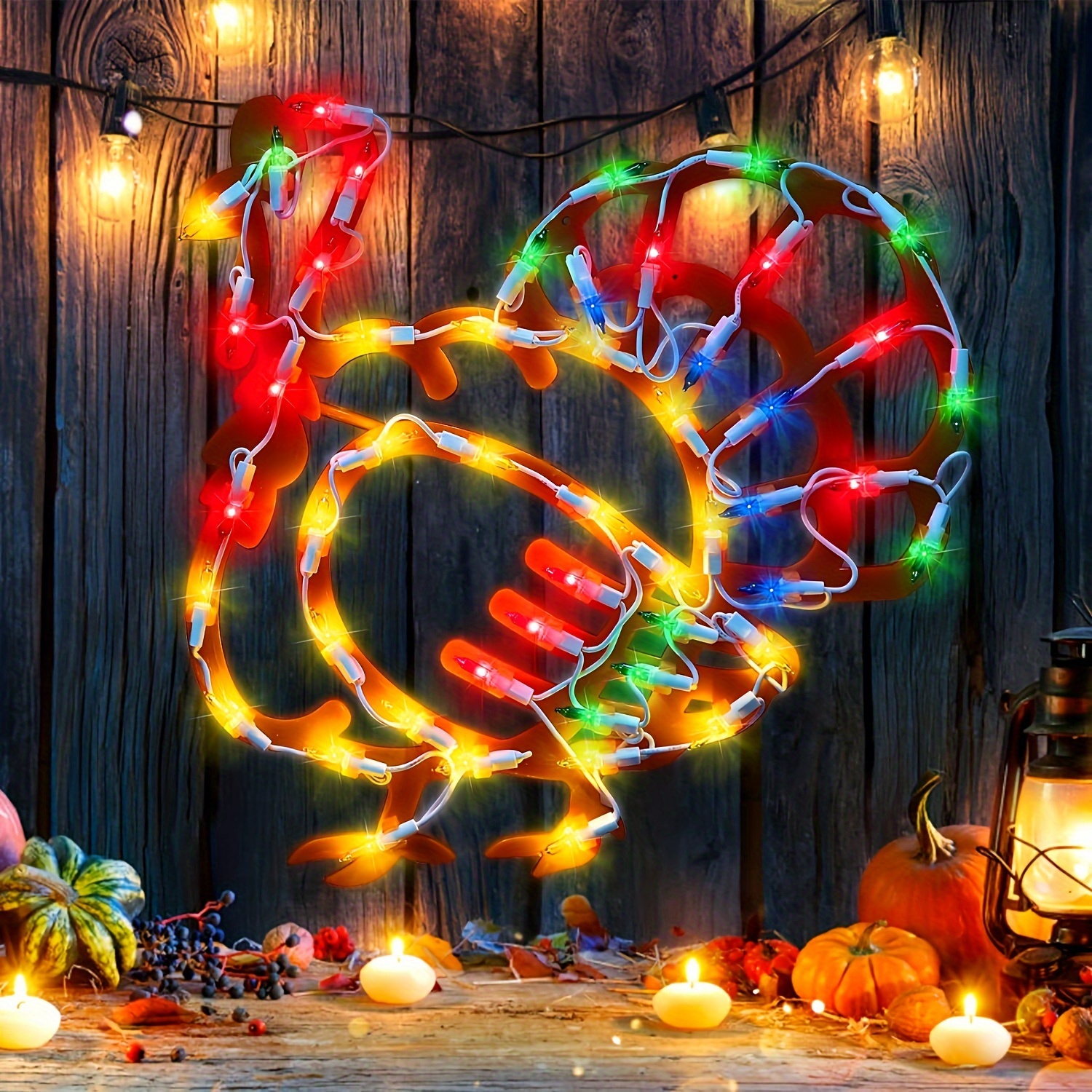 TEMU 14" 50 Lighted Thanksgiving Turkey, Window Sculpture Decoration, Thanksgiving Turkey Lights