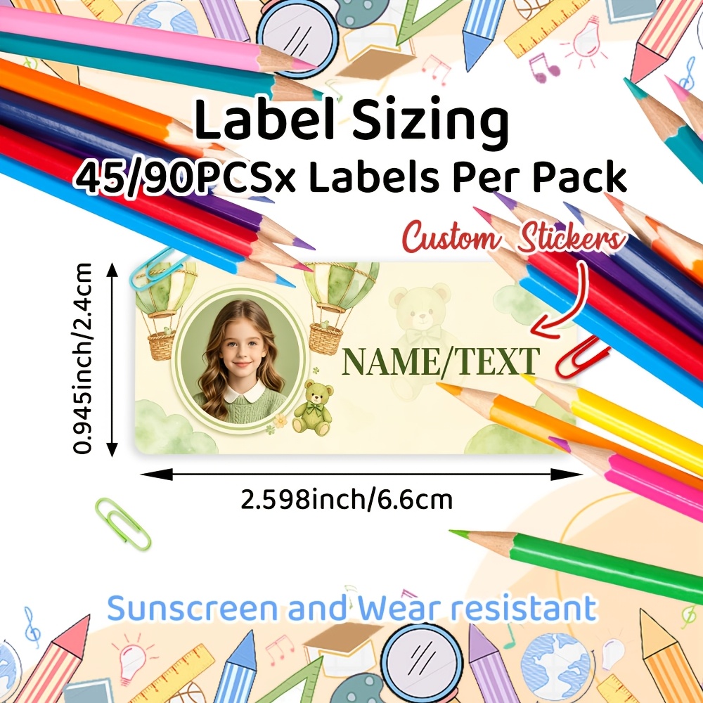45/90pcs Personalized Little Bear Custom Name Stickers for Back to School