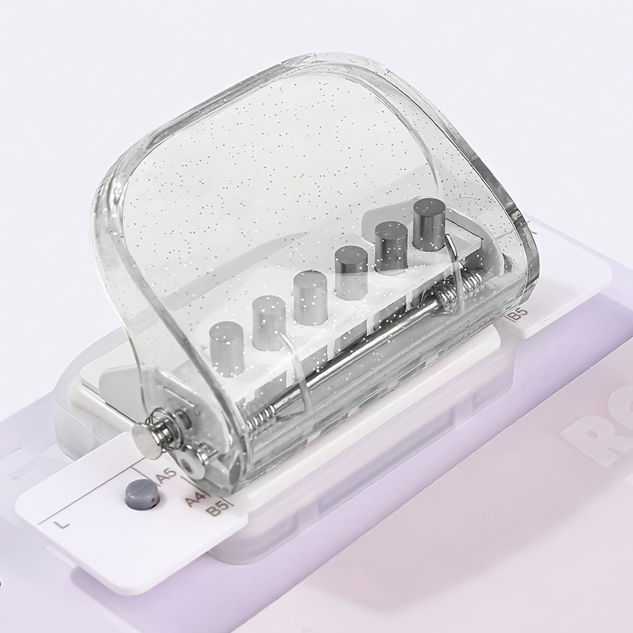 TEMU New 6-hole Paper Punching Machine Transparent Model, Transparent , Notebook Paper Mini Punching Machine, 1pc, Suitable For School Offices And
