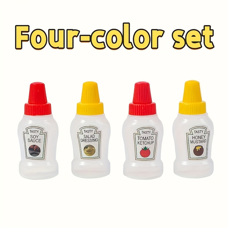 TEMU 4pcs Mini Condiment Squeeze Bottles - Leak-proof, Reusable Plastic Containers For Ketchup, Mayonnaise, Mustard & Salad Dressings - Lunch Boxes,