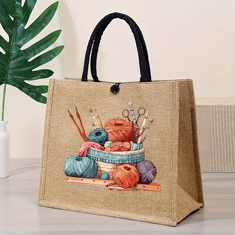 TEMU Women's Printed Handbag With Vibrant Weaving And Crochet Design - Durable, Fashionable, Ideal For Daily Shopping, Outdoor Picnics, Picnic Bag |