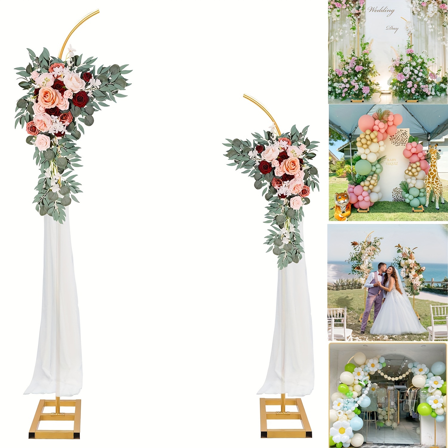 

Metal Arch Backdrop Stand, Set Of 2 Golden Curved Top Wedding Flower Arch Decorations, Balloon Arch Stand, Wedding Arches For Ceremony Birthday Baby Shower Anniversary Decoration(5.9ft&6.89ft)