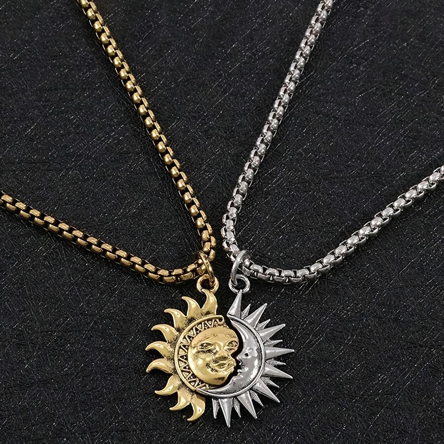 2pcs Stylish Sun And Moon Couple Punk Street Fashion Necklace Set