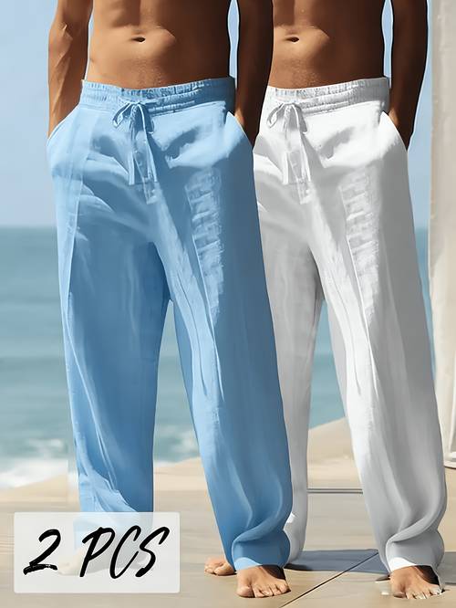 pantaloni da in lino ispessito, 2 pezzi - 95% lino 5% poliestere, vestibilità , per con vita e | pantaloni equestri/da spiaggia casual, traspiranti e , adatti per attività interne ed esterne | abbigliamento versatile per outfit da semi