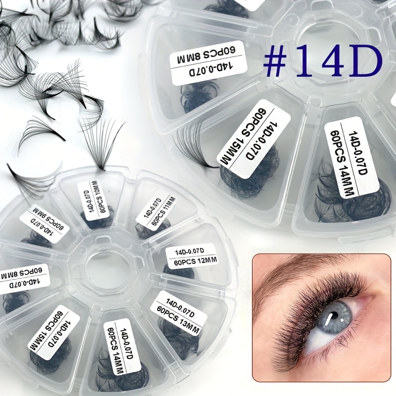 TEMU 10d/12d/14d Individual Lashes, Pre-made Fans, 0.07mm Thickness, D , 8-15mm Length, 480 Pcs Soft And Lightweight False Eyelashes - Suitable For Beginners