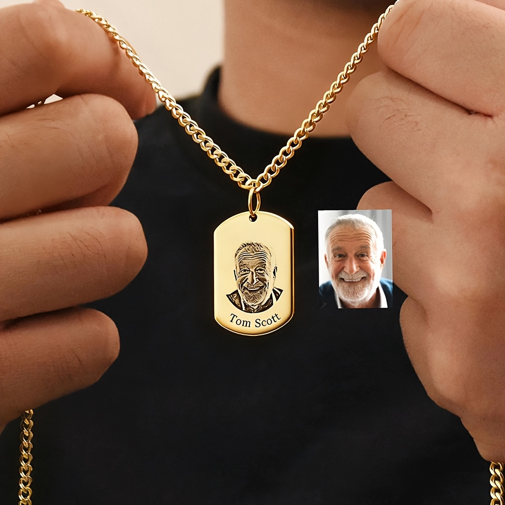 TEMU [Aangepast] Klassieke Veelzijdige Gegraveerde Foto en Naam Hanger Ketting, Gepersonaliseerde 304L Roestvrijstalen Cubaanse Ketting Herenketting,