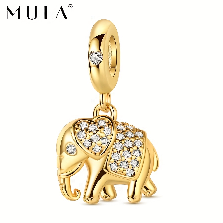 Image of 1pc 18k Gold Plated Cubic Elephant Charms Fit Original Bracelet Keychain Brangle Necklace Diy Making Beads Pendant Elegant For Women Great For Elegant Gifts Anniversary Gifts Daily Wear Birthday Gifts
