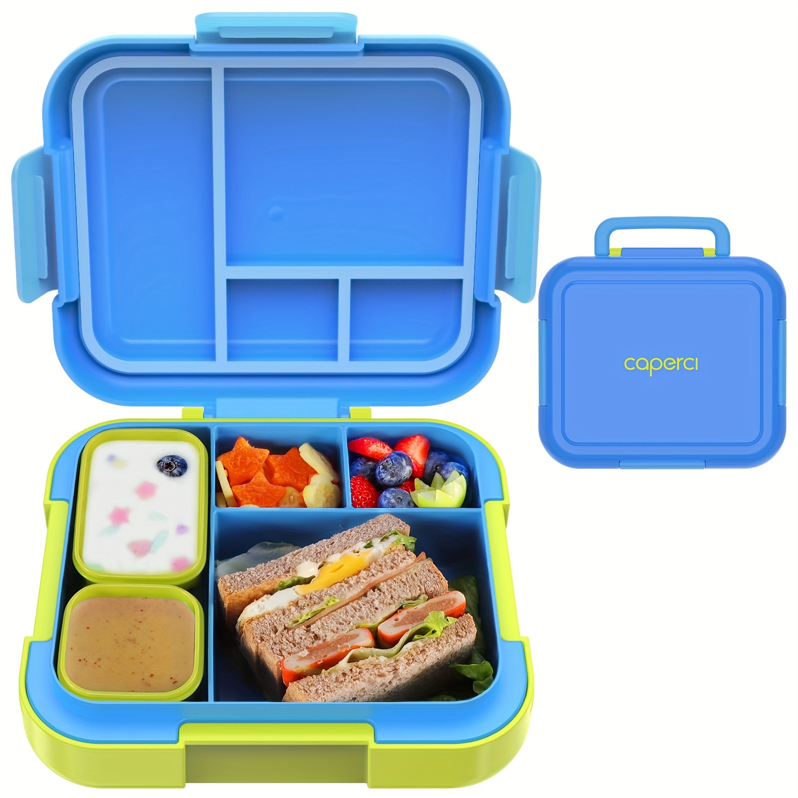 

1pc, Bento Lunch Box For Kids - Large 4.8 Cups Lunch Container With 2 Modular Containers - 4 Compartments, Leak-proof, Portable Handle, Microwave/dishwasher Safe