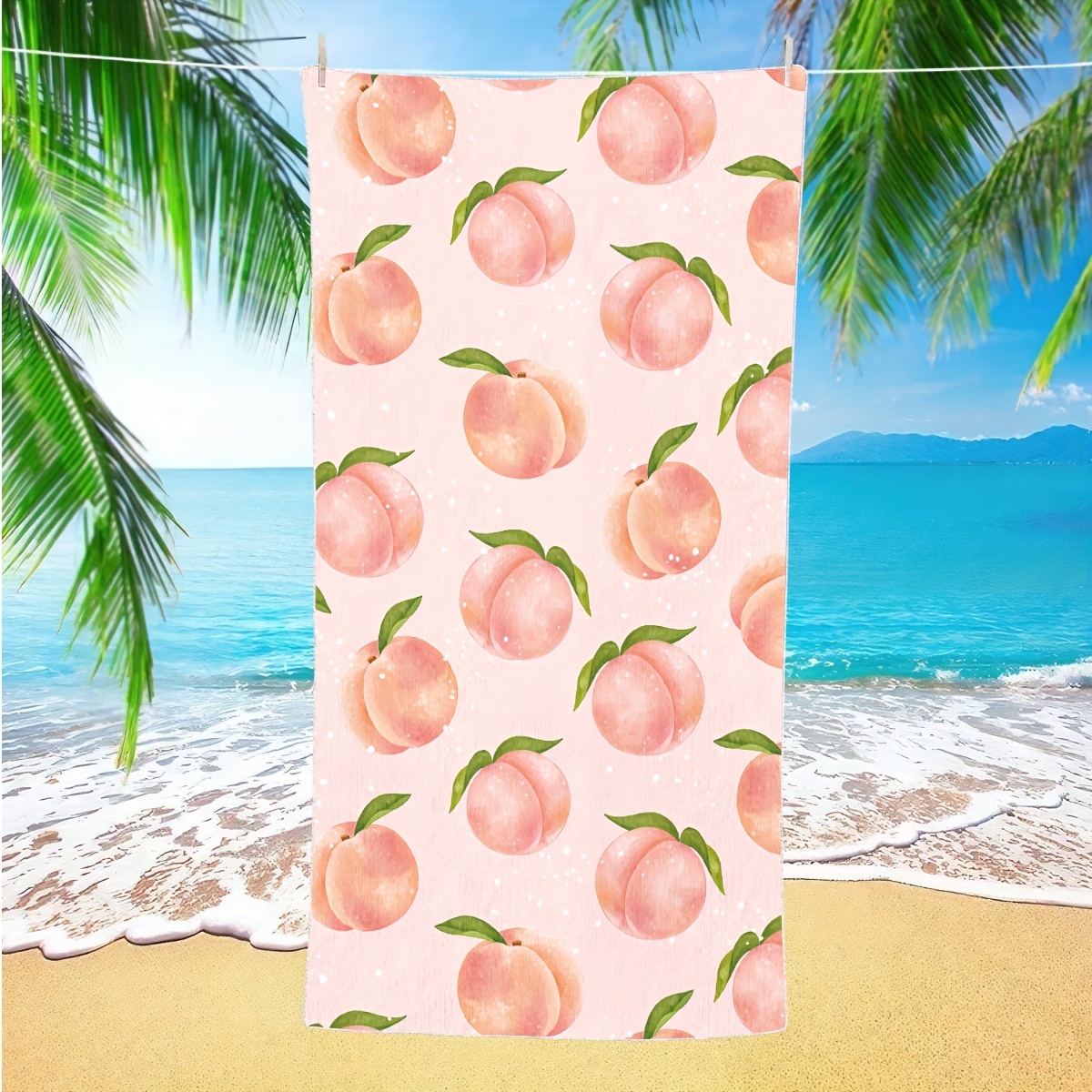 TEMU Peaches Beach Towel, Quick Dry Lightweight Bath Towel, Soft Microfiber Swim Towel, Pool Towel, Shower Towel, Absorbent, Summer Accessory, Perfect For Outdoor, Sport, Travel, Beach, Pool