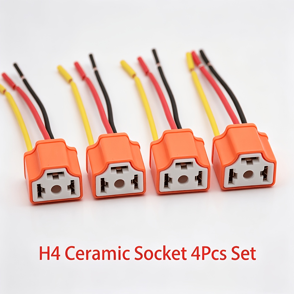 TEMU 4pcs Car Wiring Harness Replacement H4/9003/hb2 Socket Ceramic Orange Shell Plug Copper Wire 3-wire 3-pin Plug With Wiring Harness (wiring