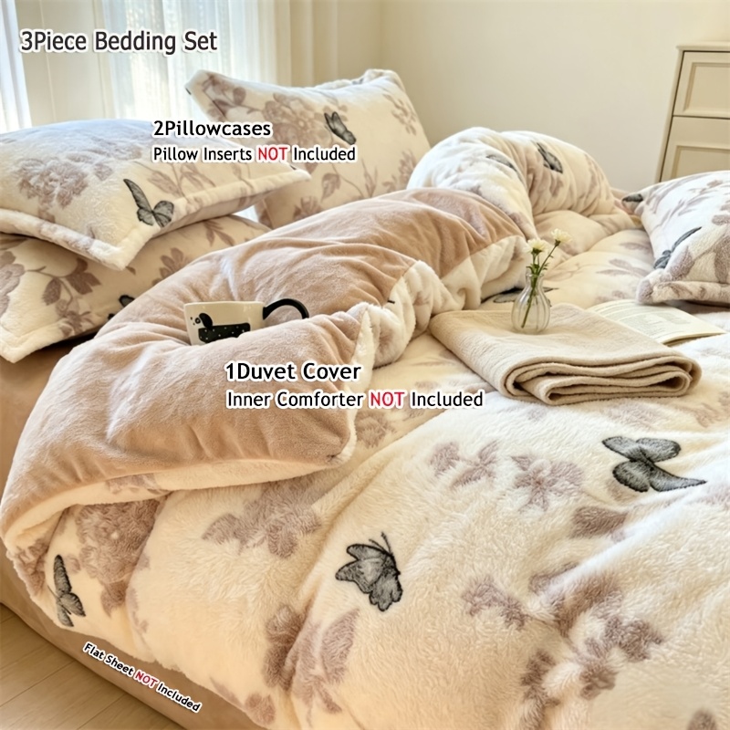 TEMU 3pcs Set - Plush Duvet Cover Set - Includes 2pcs Pillowcases, Velvet Texture For Autumn And , Bedroom Bedding For Single And Double Beds (pillow