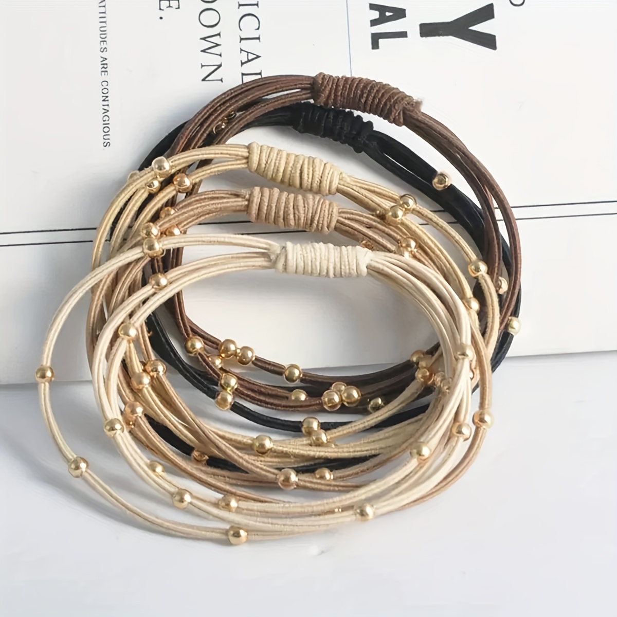 5pcs Bohemian Style Golden Bead Hair Ties, High-Elasticity