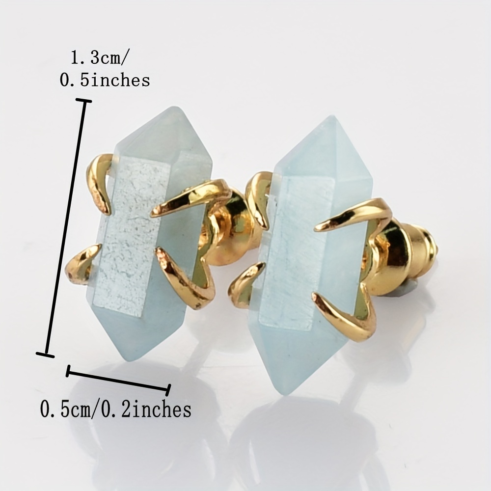 Natural Stone Hexagonal Prong-Set Stud Earrings