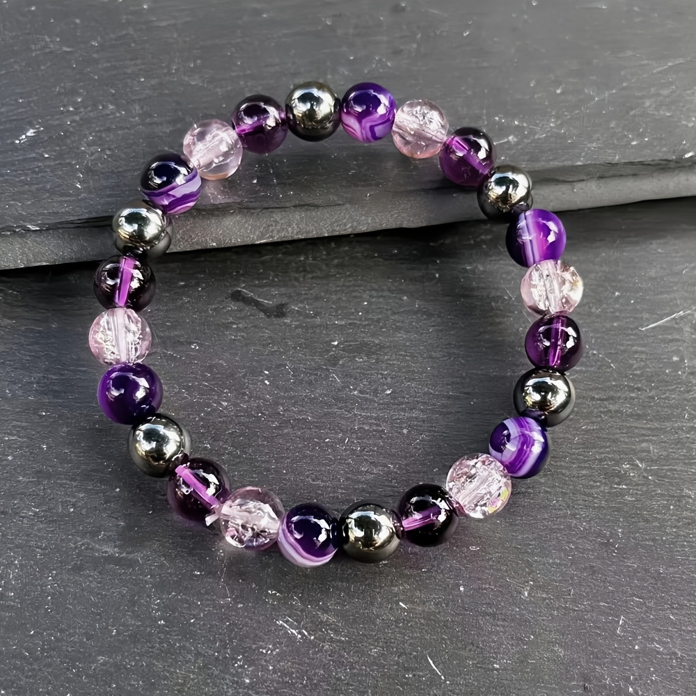 Unisex Natural Amethyst Agate Handmade Elastic Bracelet