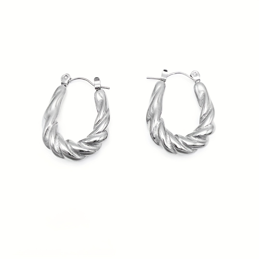 Women's Twisted Design Stainless Steel Hoop Earrings, Elegant