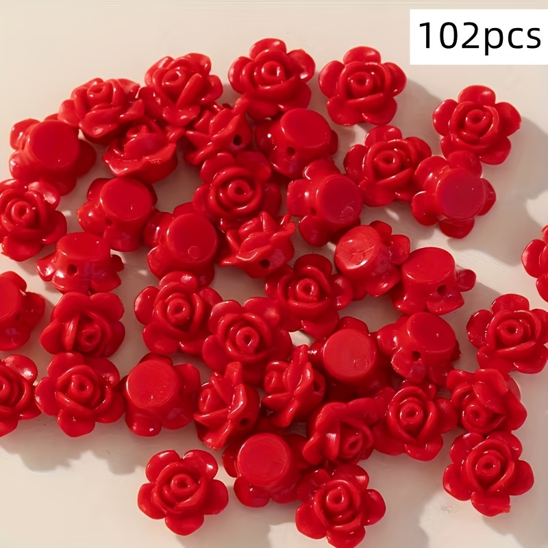 TEMU 102pcs 13mm Acrylic Solid Color Red Rose Beads With Bead Combinations, Suitable For Making Earrings, Necklaces, Bracelets, And Phone Lanyards
