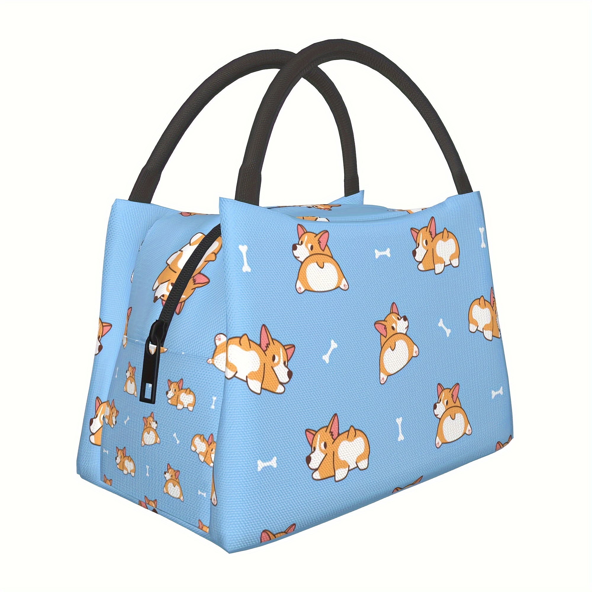 TEMU 1pc Blue Corgi Reusable Cooler Bag, Insulated Bag, Insulated Lunch Bag For Camping Picnic Beach Essentials, Suitable For School, Classroom,