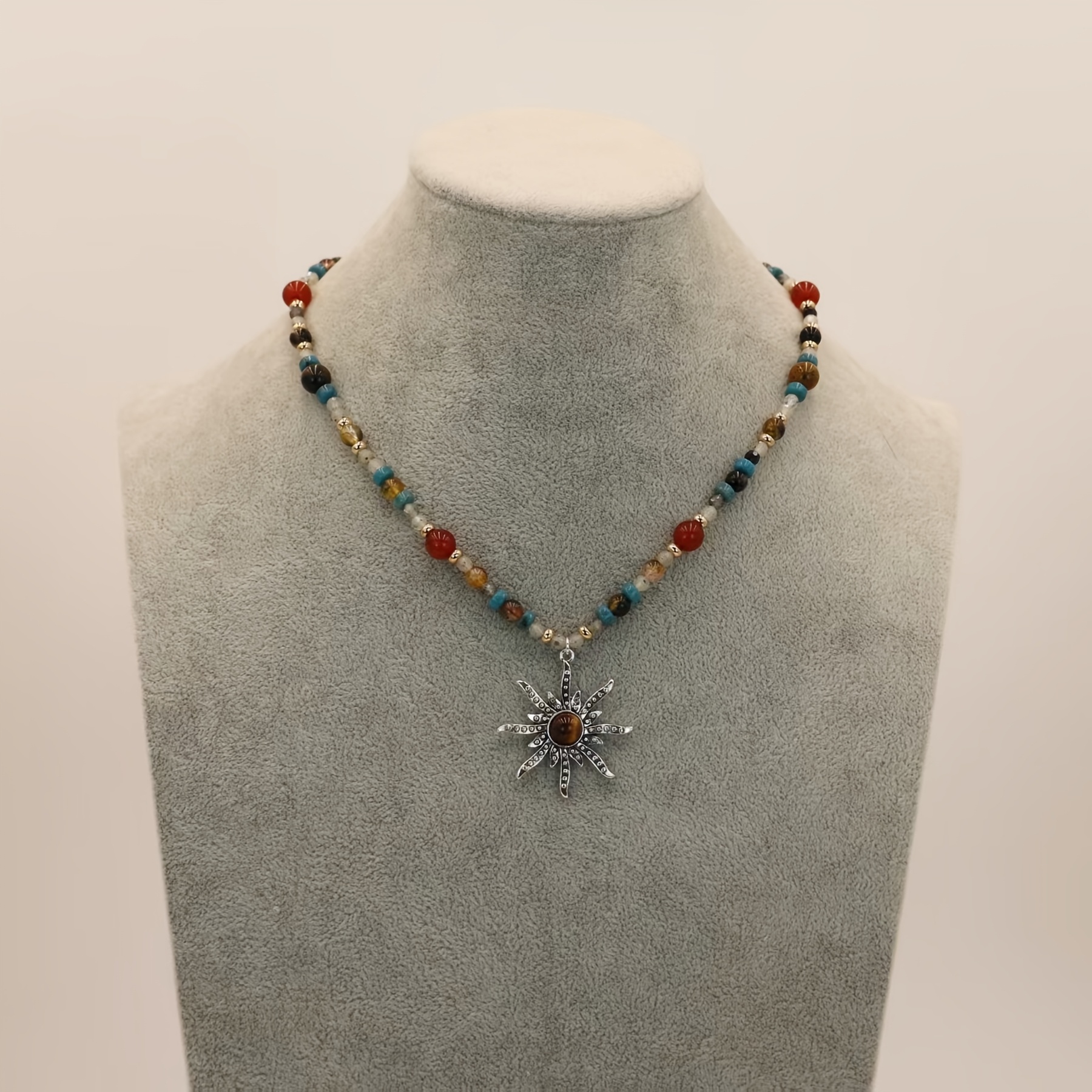Image of This Stylish Women's Pendant Necklace Features A Retro With Tiger Eye Resin, Perfect For Casual Attire And An Ideal Gift For Fashion- Ladies!