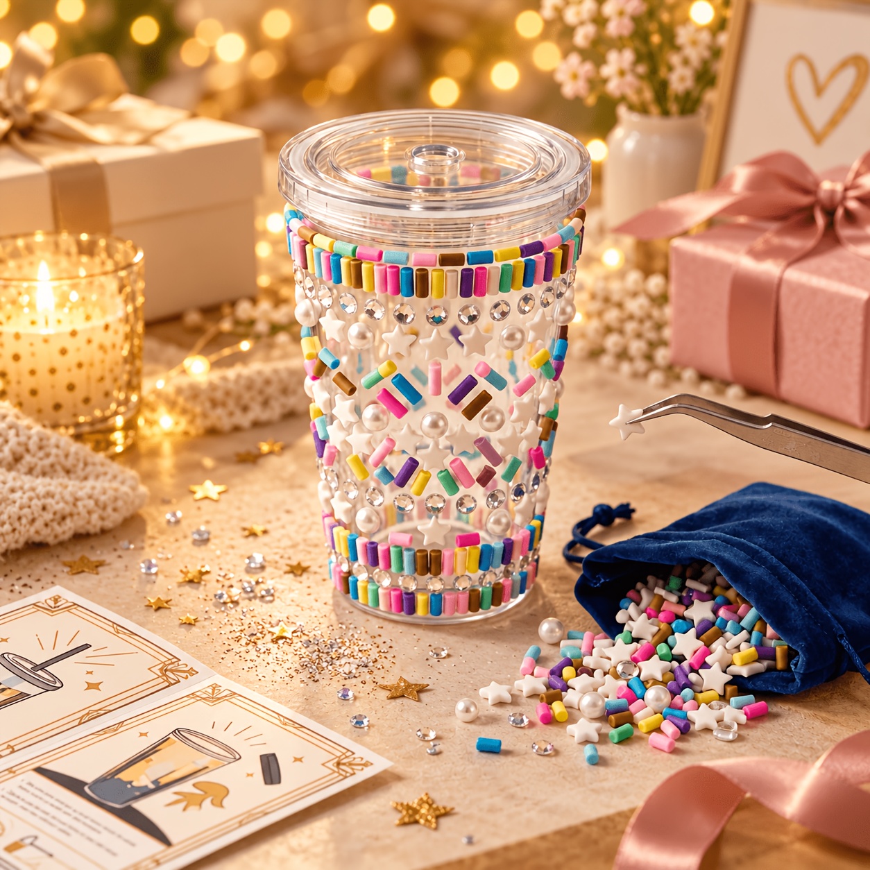 TEMU Lot de 2250 pièces de tranches et perles colorées en pâte polymère mélangées avec tiges rondes, étoiles, strass à dos plat, adaptées pour la