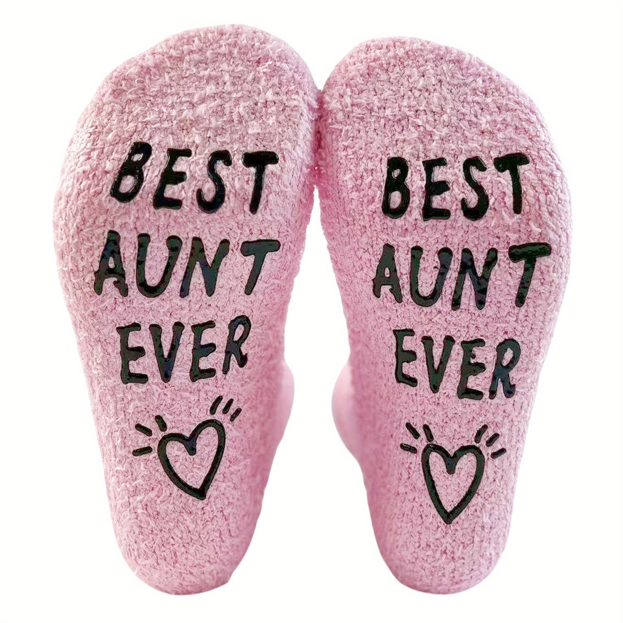 Image of Best Aunt" Edition Coral Floor Socks - Pink And Cute + Fun Slogan On The Sole, Coral Is Skin-friendly And Warm, Dotted Glue Anti-slip For Extra Safety, At Home, A Thoughtful Gift For Your Aunt