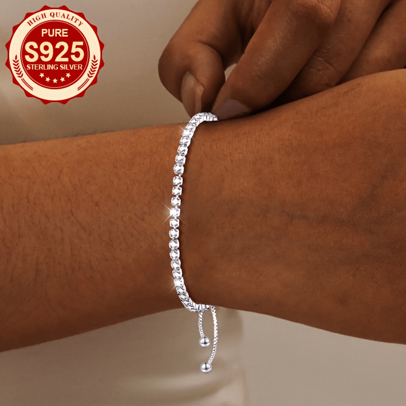 Women's S925 Silver Bling Bling Adjustable Bracelet, Elegant