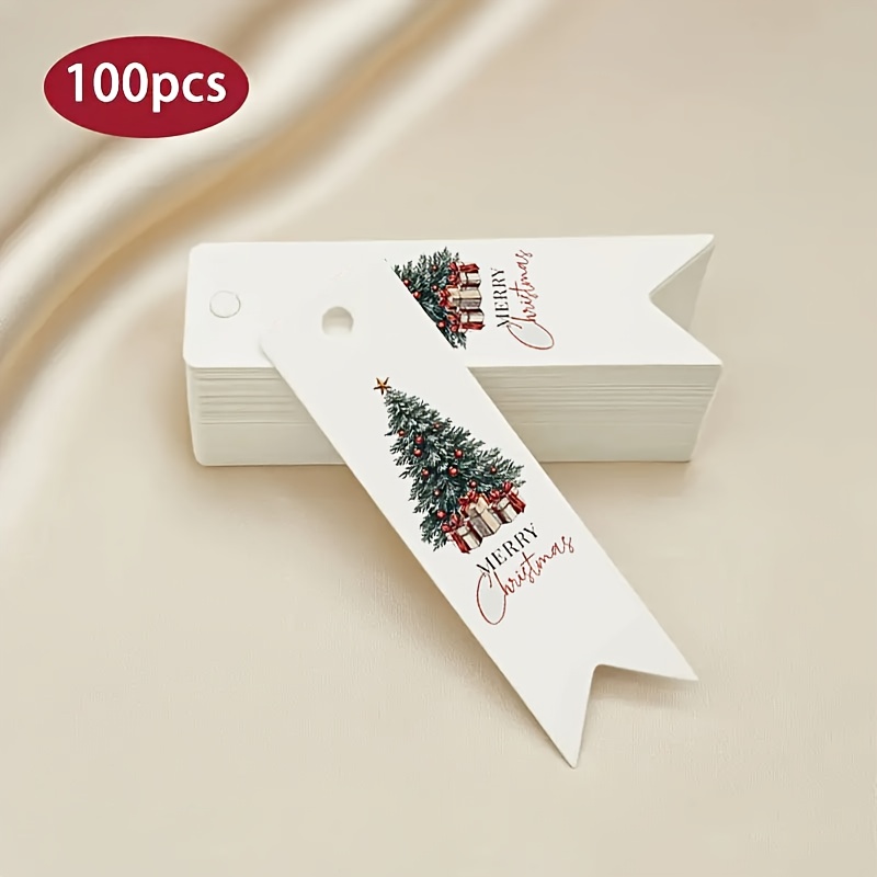 100 White Tags - Merry Christmas Gift Wrapping Labels, Elegant Christmas , Diy Tree Ornaments, Holiday Paper Hang Tags