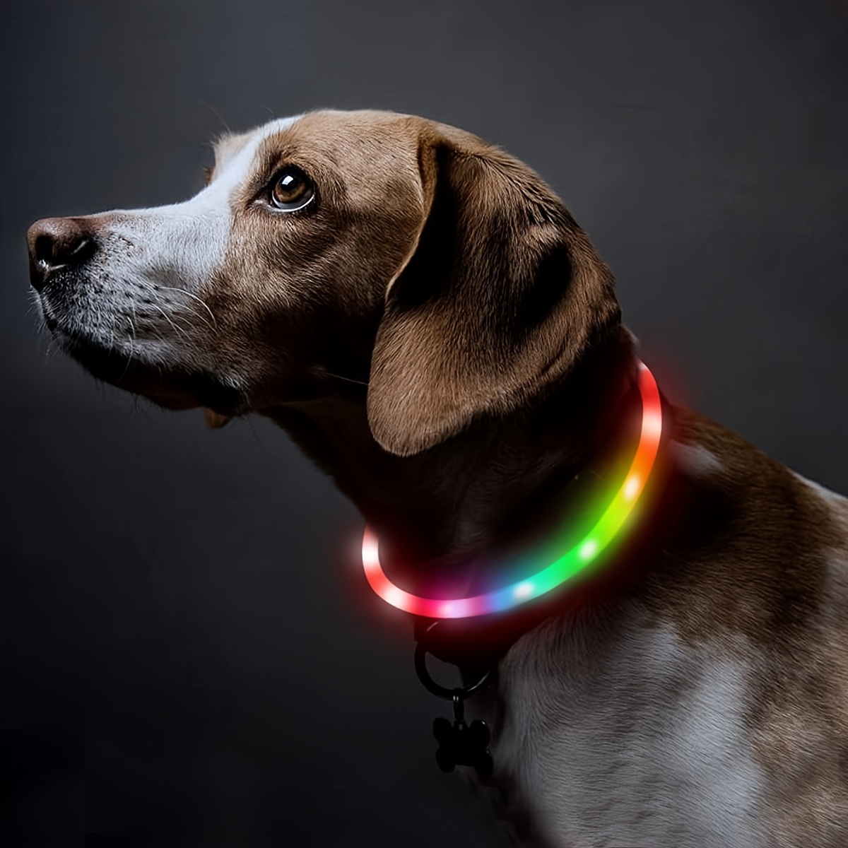 

Led Dog Collar, Polyester Fiber Material, Rechargeable Light-up Pet Safety Necklace, Multicolor Glowing Dog Collar For Night Visibility And Safety, Adjustable For Small Medium Large Dogs