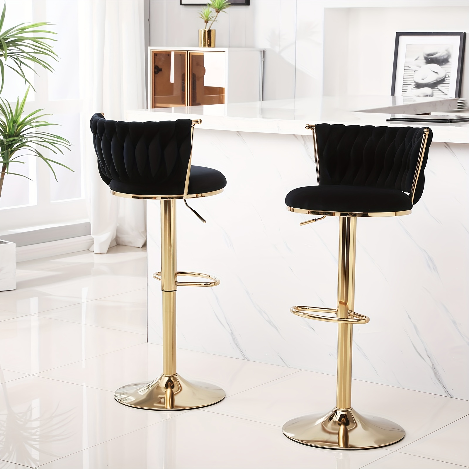 

Bar Set Of 4, , 360° Gold Metal Barstools Height For Pub