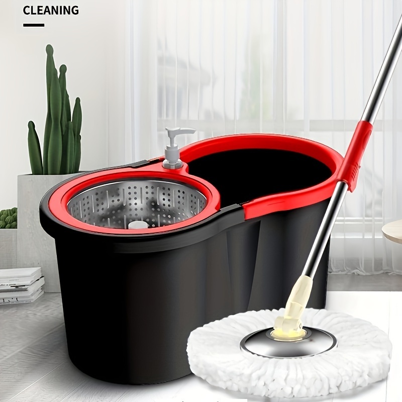 1 set household spin mop and bucket set with 2 4 mop cloth household rotating floor mop hands free wash mop dust removal mop dry and wet use perfect for home kitchen bathroom floor cleaning supplies cleaning tool spin mop bucket set spin mops for floor cleaning details 0