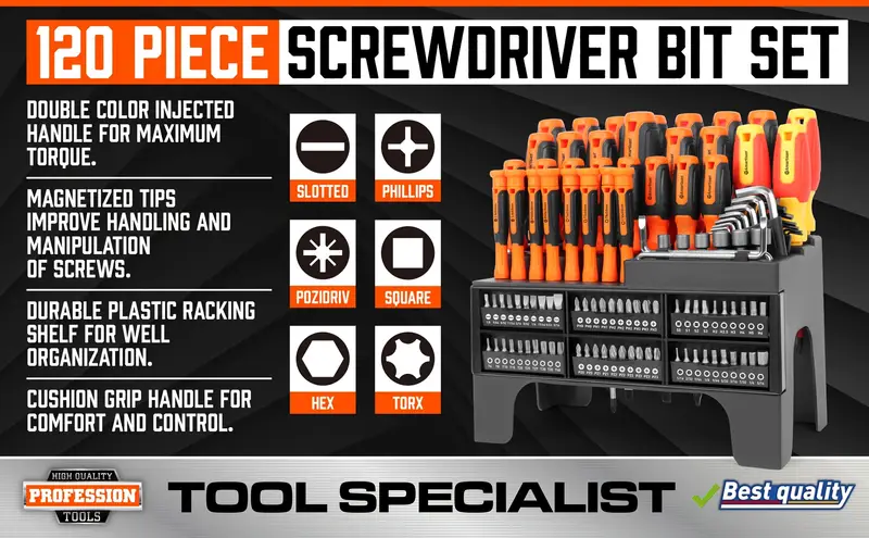 120pcs screwdriver set with magnetic tip high quality screwdriver head allen wrench nut screwdriver etc with plastic bracket for Product details 0