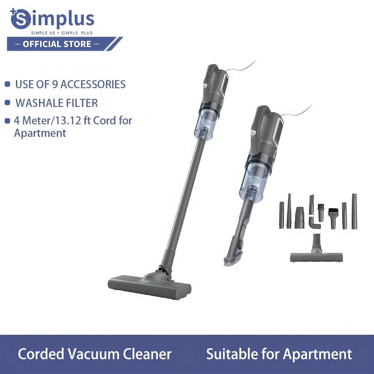 

Simplus Vacuum Cleaner, 16000pa Household Small Large Suction Power Strong Cleaning Wired Vacuum Cleaner